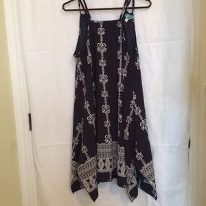 Blue patterned sundress with handkerchief bottom